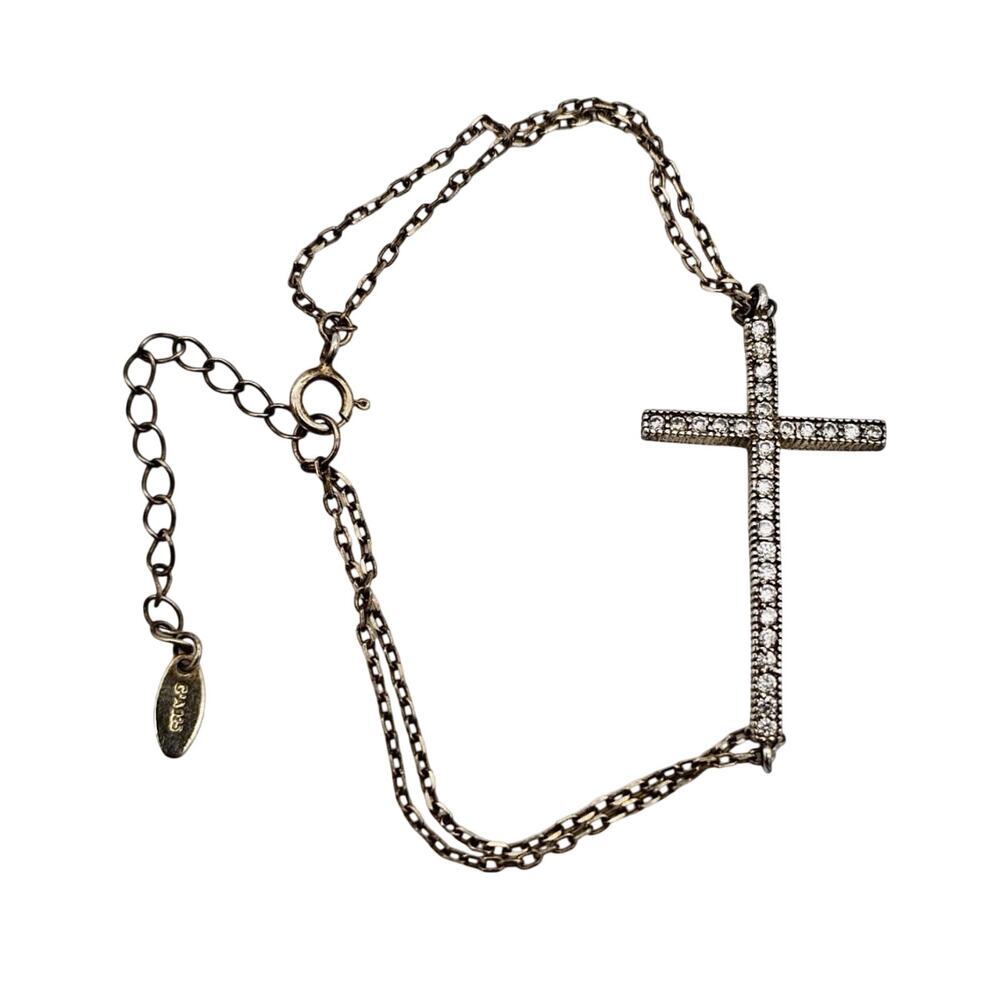 Sterling Silver And Cubic Zirconia Cross Pendant Bracelet